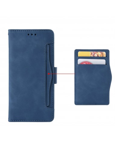 Etui portefeuille iPhone 12 mini avec coque silicone intégrée et multiple rangements cartes - Bleu foncé