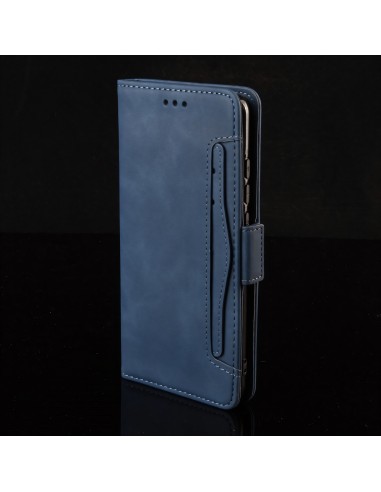 Etui portefeuille iPhone 12 mini avec coque silicone intégrée et multiple rangements cartes - Bleu foncé