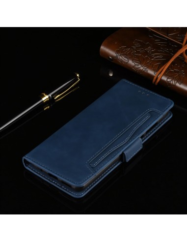 Etui portefeuille iPhone 12 mini avec coque silicone intégrée et multiple rangements cartes - Bleu foncé