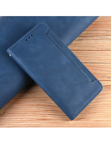 Etui portefeuille iPhone 12 mini avec coque silicone intégrée et multiple rangements cartes - Bleu foncé