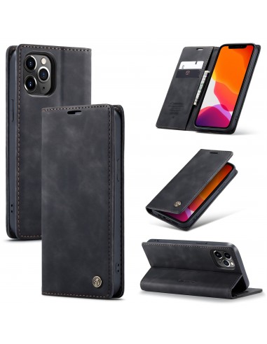 Etui portefeuille iPhone 12 Pro Max Simili cuir avec rangement carte CASEME - Noir