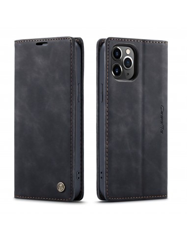 Etui portefeuille iPhone 12 Pro Max Simili cuir avec rangement carte CASEME - Noir