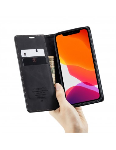 Etui portefeuille iPhone 12 Pro Max Simili cuir avec rangement carte CASEME - Noir