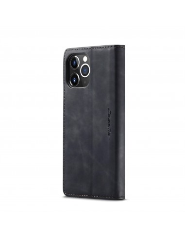 Etui portefeuille iPhone 12 Pro Max Simili cuir avec rangement carte CASEME - Noir