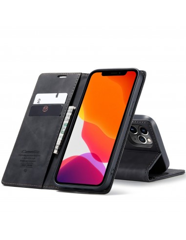 Etui portefeuille iPhone 12 Pro Max Simili cuir avec rangement carte CASEME - Noir