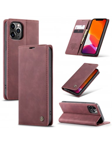 Etui portefeuille iPhone 12 Pro Max Simili cuir avec rangement carte CASEME - Bordeau