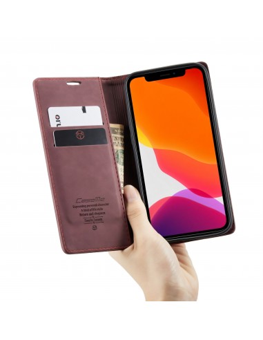 Etui portefeuille iPhone 12 Pro Max Simili cuir avec rangement carte CASEME - Bordeau