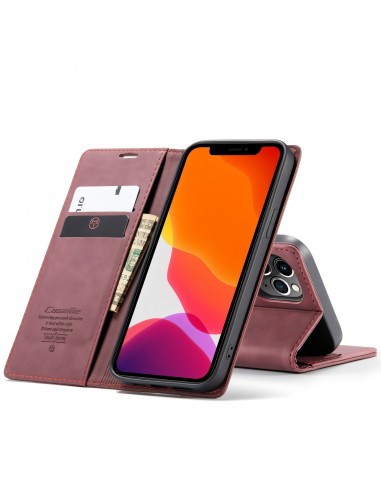 Etui portefeuille iPhone 12 Pro Max Simili cuir avec rangement carte CASEME - Bordeau