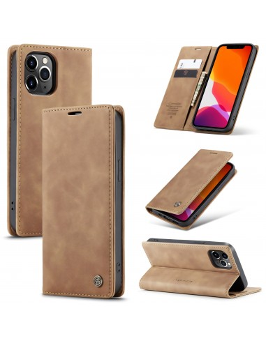 Etui portefeuille iPhone 12 Pro Max Simili cuir avec rangement carte CASEME - Marron