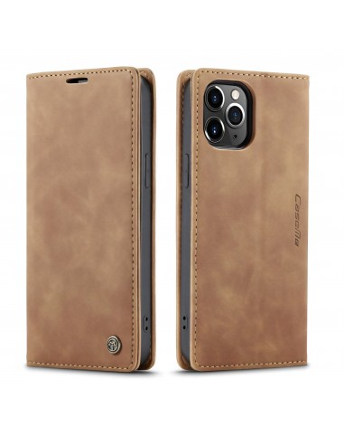 Etui portefeuille iPhone 12 Pro Max Simili cuir avec rangement carte CASEME - Marron