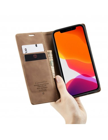 Etui portefeuille iPhone 12 Pro Max Simili cuir avec rangement carte CASEME - Marron