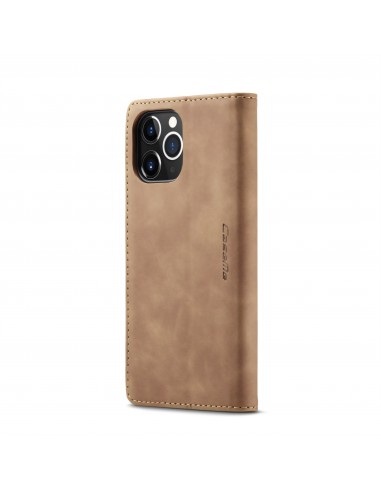 Etui portefeuille iPhone 12 Pro Max Simili cuir avec rangement carte CASEME - Marron