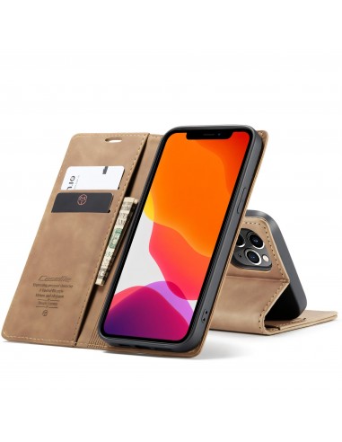 Etui portefeuille iPhone 12 Pro Max Simili cuir avec rangement carte CASEME - Marron