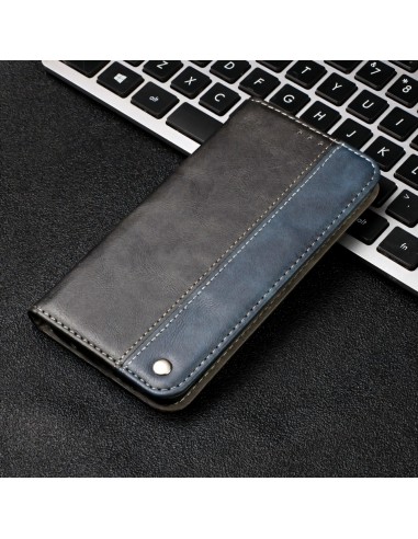 Etui portefeuille iPhone 12 Pro Max Bi Color Style Business - Bleu