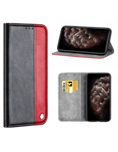 Etui portefeuille iPhone 12 Pro Max Bi Color Style Business - Rouge