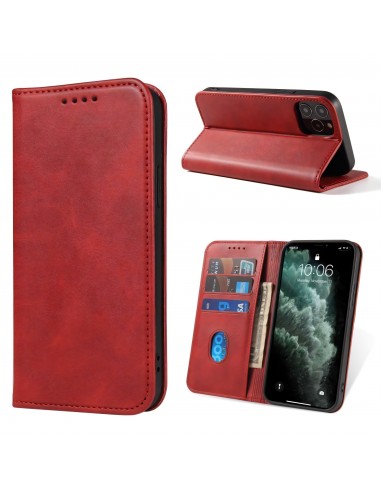 Etui portefeuille iPhone 12 mini Style cuir Business - Rouge