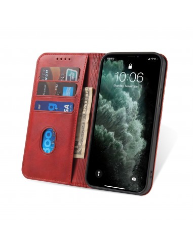 Etui portefeuille iPhone 12 mini Style cuir Business - Rouge