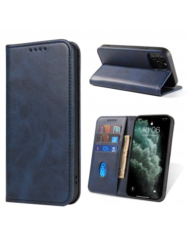 Etui portefeuille iPhone 12 mini Style cuir Business - Bleu foncé