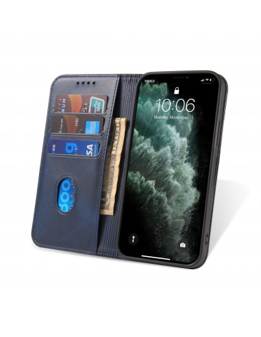 Etui portefeuille iPhone 12 mini Style cuir Business - Bleu foncé