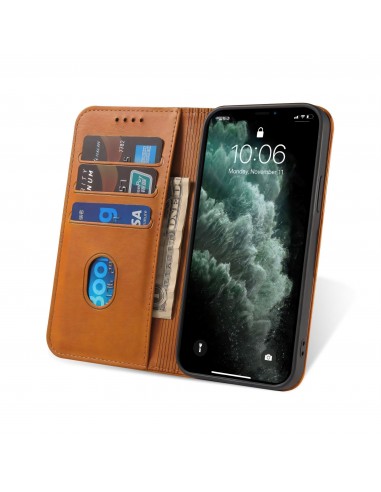Etui portefeuille iPhone 12 mini Style cuir Business - Marron