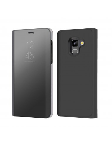 Etui portefeuille Galaxy A8 Plus 2018 avec rabat effet mirroir - Noir