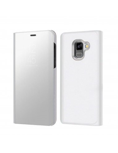 Etui portefeuille Galaxy A8 Plus 2018 avec rabat effet mirroir - Argent