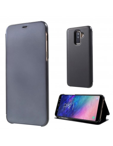 Etui portefeuille Galaxy A6 Plus 2018 avec rabat effet mirroir - Noir