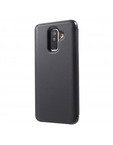 Etui portefeuille Galaxy A6 Plus 2018 avec rabat effet mirroir - Noir