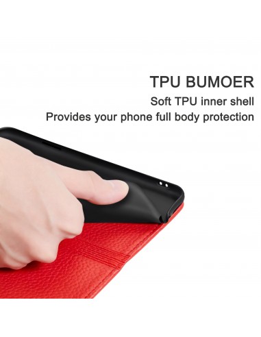 Etui portefeuille Galaxy A51 Style cuir avec fermeture magnétique et rangement carte - Rouge