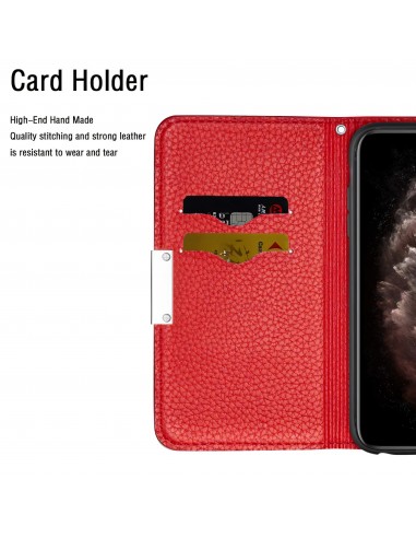 Etui portefeuille Galaxy A51 Style cuir avec fermeture magnétique et rangement carte - Rouge
