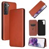 Etui de protection Galaxy S21 Style fibre de carbone avec rangement carte - Marron