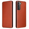 Etui de protection Galaxy S21 Style fibre de carbone avec rangement carte - Marron