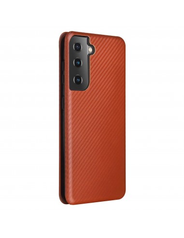 Etui de protection Galaxy S21 Style fibre de carbone avec rangement carte - Marron