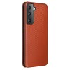 Etui de protection Galaxy S21 Style fibre de carbone avec rangement carte - Marron