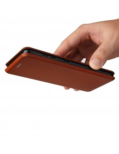 Etui de protection Galaxy S21 Style fibre de carbone avec rangement carte - Marron