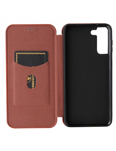 Etui de protection Galaxy S21 Style fibre de carbone avec rangement carte - Marron