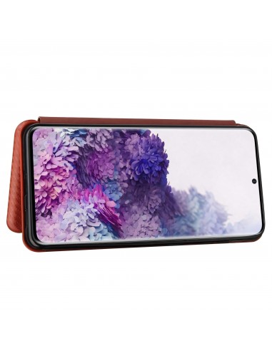 Etui de protection Galaxy S21 Style fibre de carbone avec rangement carte - Marron