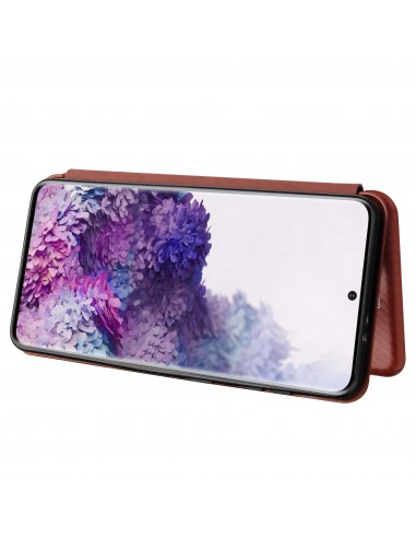 Etui de protection Galaxy S21 Style fibre de carbone avec rangement carte - Marron