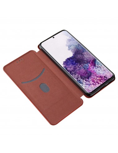 Etui de protection Galaxy S21 Style fibre de carbone avec rangement carte - Marron