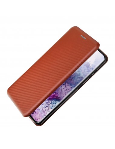 Etui de protection Galaxy S21 Style fibre de carbone avec rangement carte - Marron