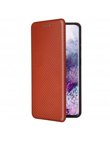 Etui de protection Galaxy S21 Style fibre de carbone avec rangement carte - Marron