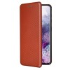 Etui de protection Galaxy S21 Style fibre de carbone avec rangement carte - Marron