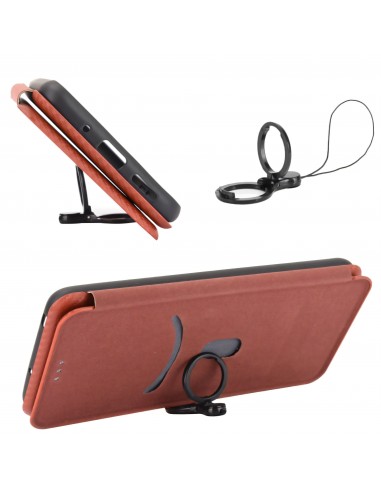 Etui de protection Galaxy S21 Style fibre de carbone avec rangement carte - Marron