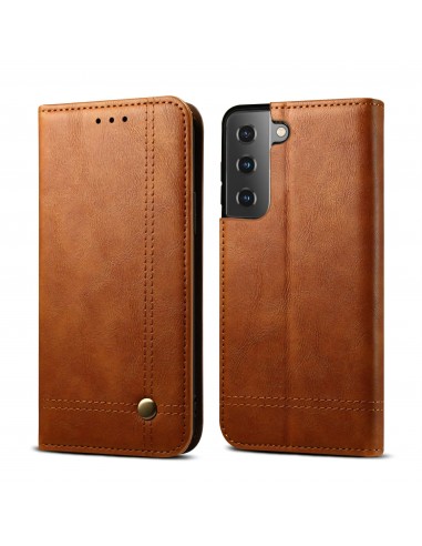 Etui portefeuille Galaxy S21 avec rangement carte et coque silicone intégrée - Marron