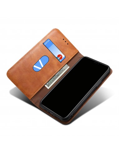 Etui portefeuille Galaxy S21 avec rangement carte et coque silicone intégrée - Marron