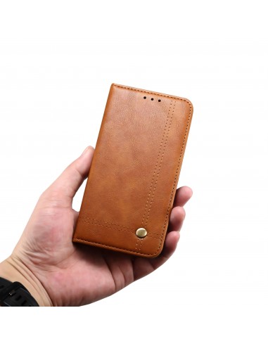 Etui portefeuille Galaxy S21 avec rangement carte et coque silicone intégrée - Marron