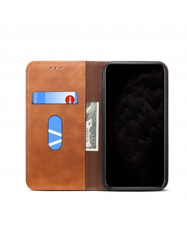 Etui portefeuille Galaxy S21 avec rangement carte et coque silicone intégrée - Marron
