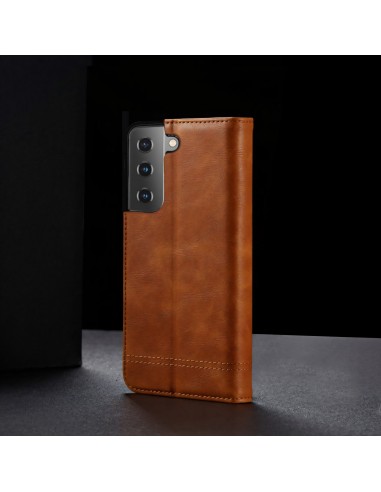 Etui portefeuille Galaxy S21 avec rangement carte et coque silicone intégrée - Marron