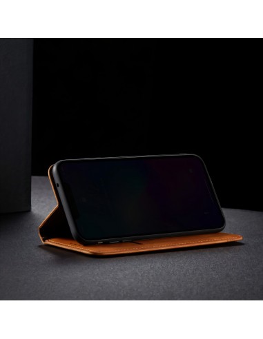 Etui portefeuille Galaxy S21 avec rangement carte et coque silicone intégrée - Marron