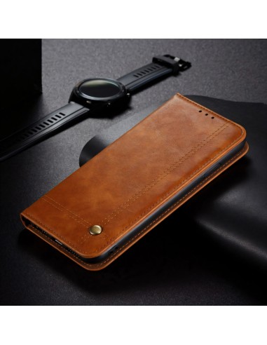 Etui portefeuille Galaxy S21 avec rangement carte et coque silicone intégrée - Marron